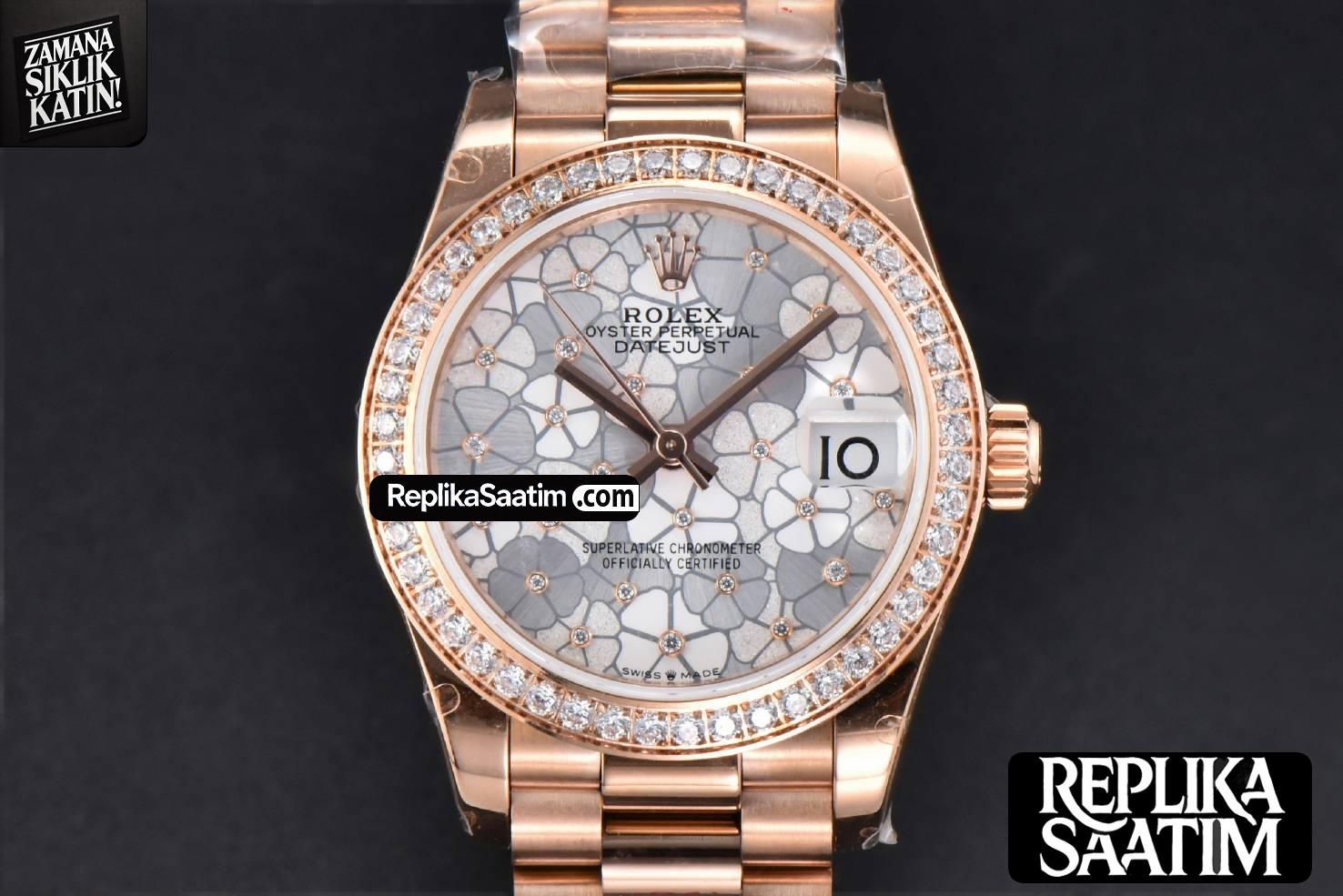 DateJust 31MM 904L RG GMF Diamond Bezel Silver Flowers Dial President Bracelet A2824 -01