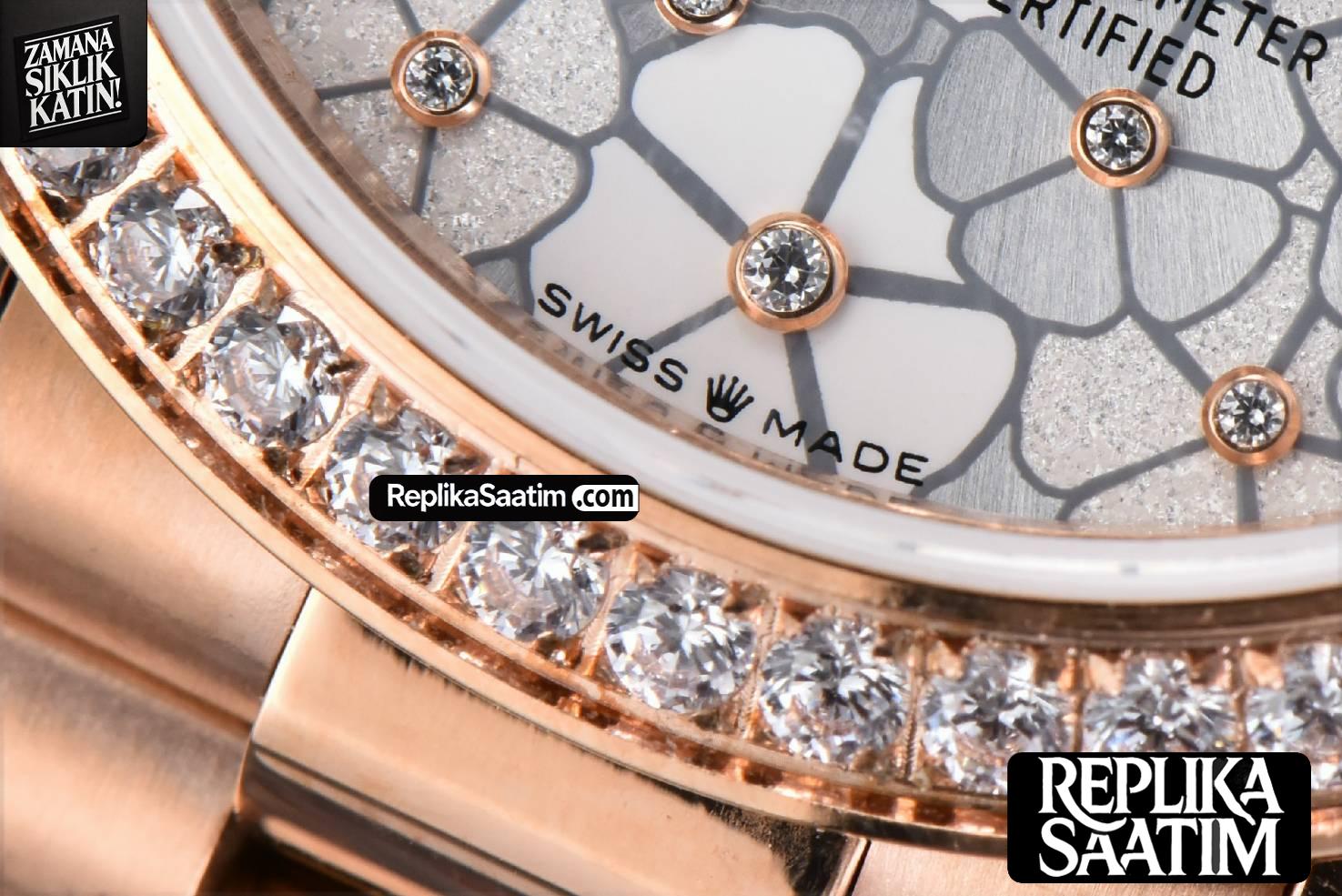 DateJust 31MM 904L RG GMF Diamond Bezel Silver Flowers Dial President Bracelet A2824 -08