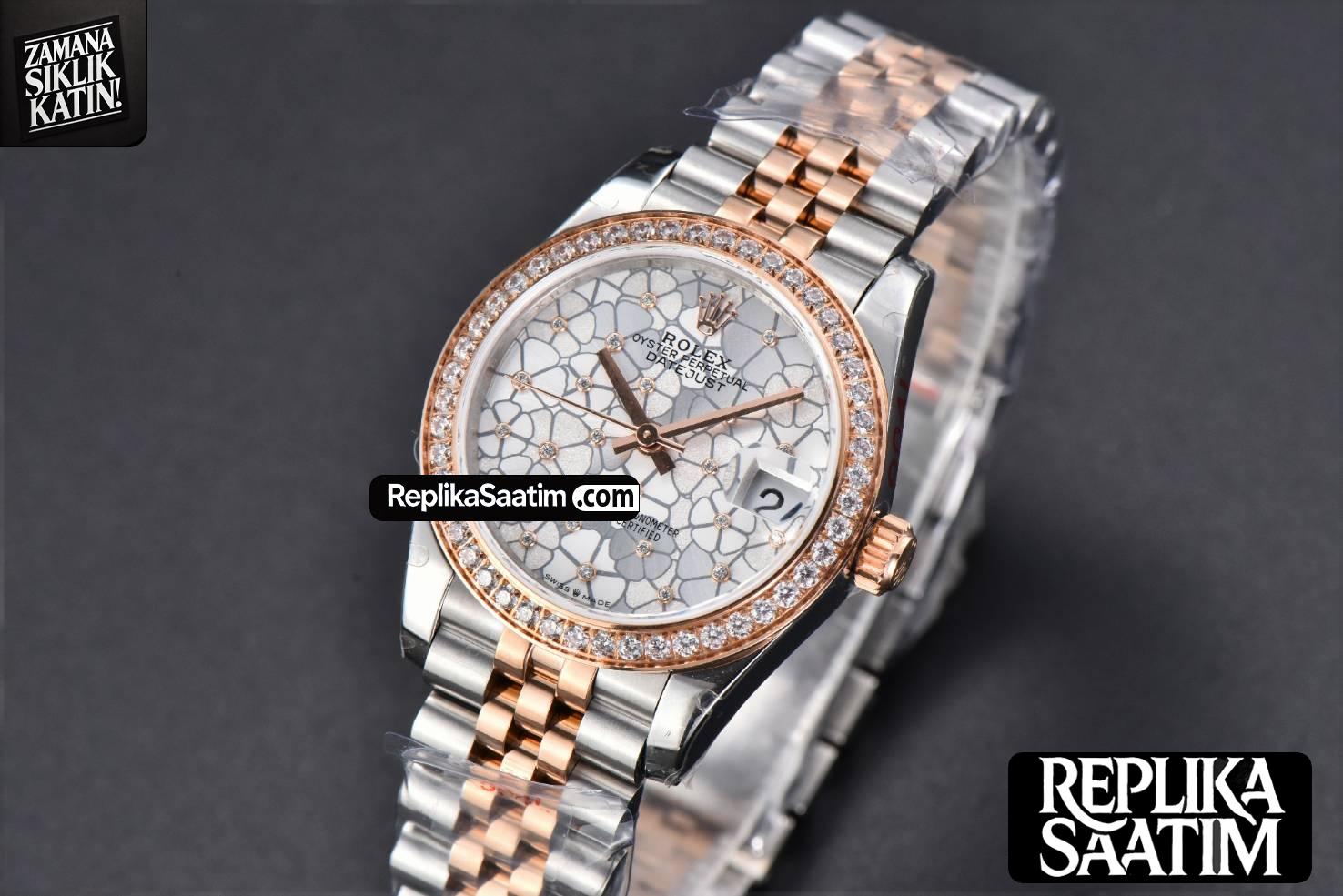 DateJust 31MM 904L RG/SS GMF Diamond Bezel Silver Flowers Dial Jubilee Bracelet A2824 -04