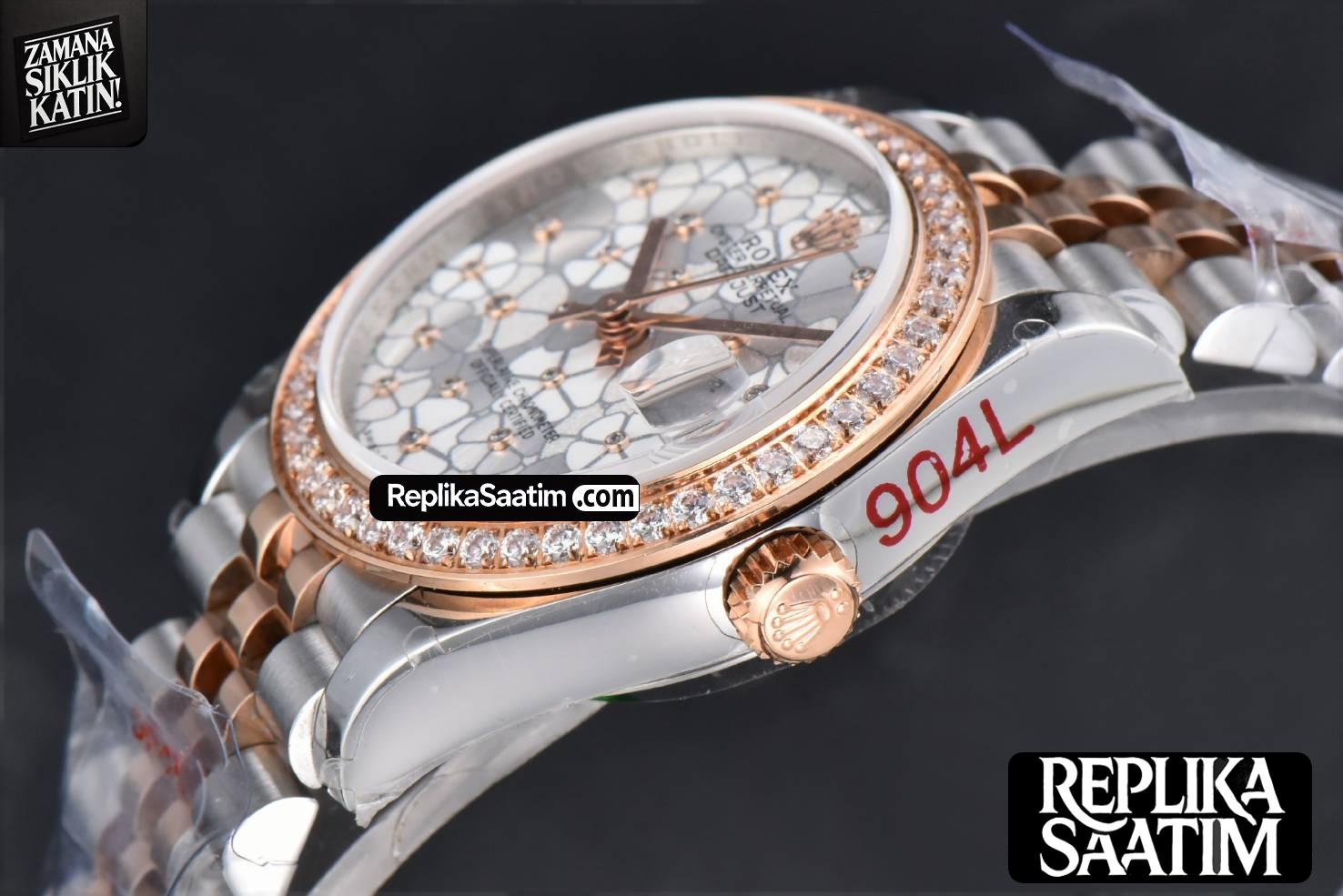 DateJust 31MM 904L RG/SS GMF Diamond Bezel Silver Flowers Dial Jubilee Bracelet A2824 -11