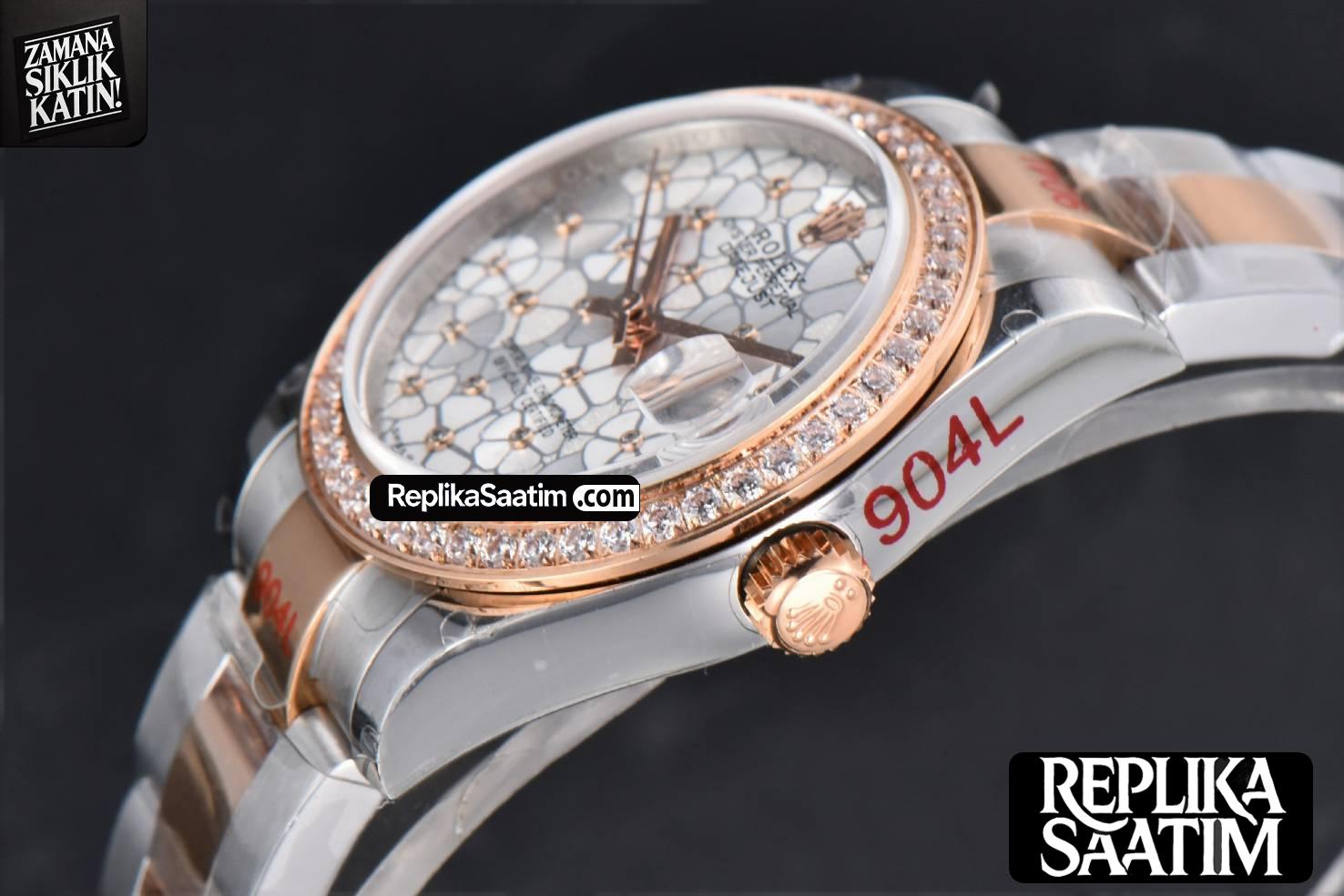 DateJust 31MM 904L RG/SS GMF Diamond Bezel Silver Flowers Dial Oyster Bracelet A2824 -11