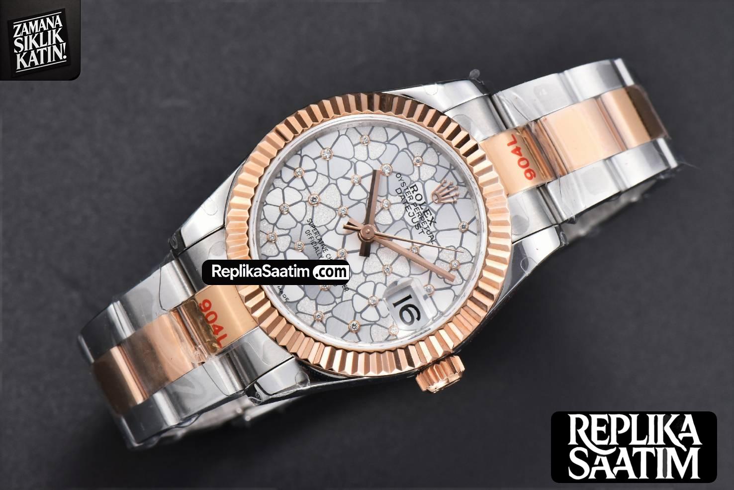 DateJust 31MM 904L RG/SS GMF Fluted Bezel Silver Flowers Dial Oyster Bracelet A2824 -03