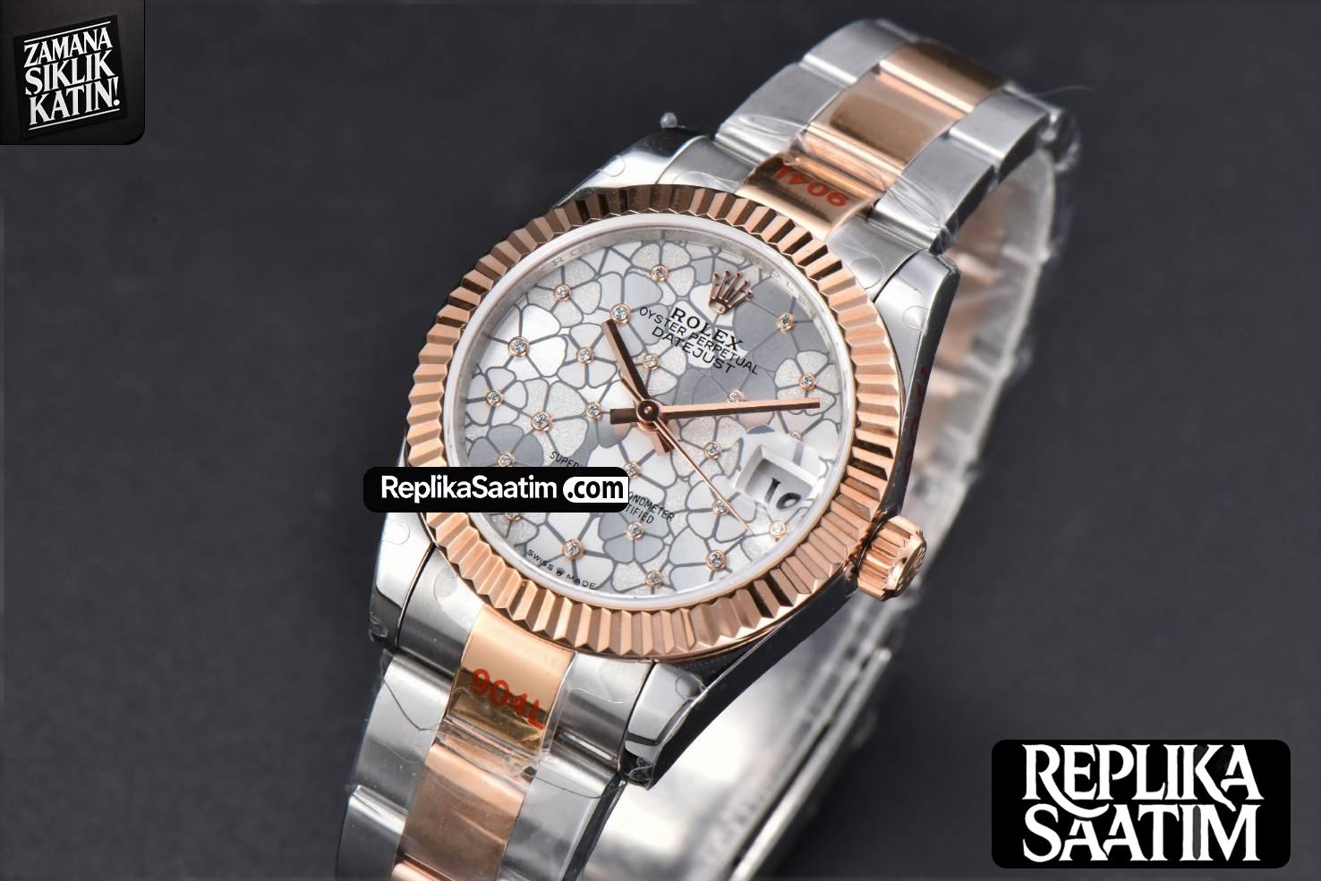DateJust 31MM 904L RG/SS GMF Fluted Bezel Silver Flowers Dial Oyster Bracelet A2824 -04