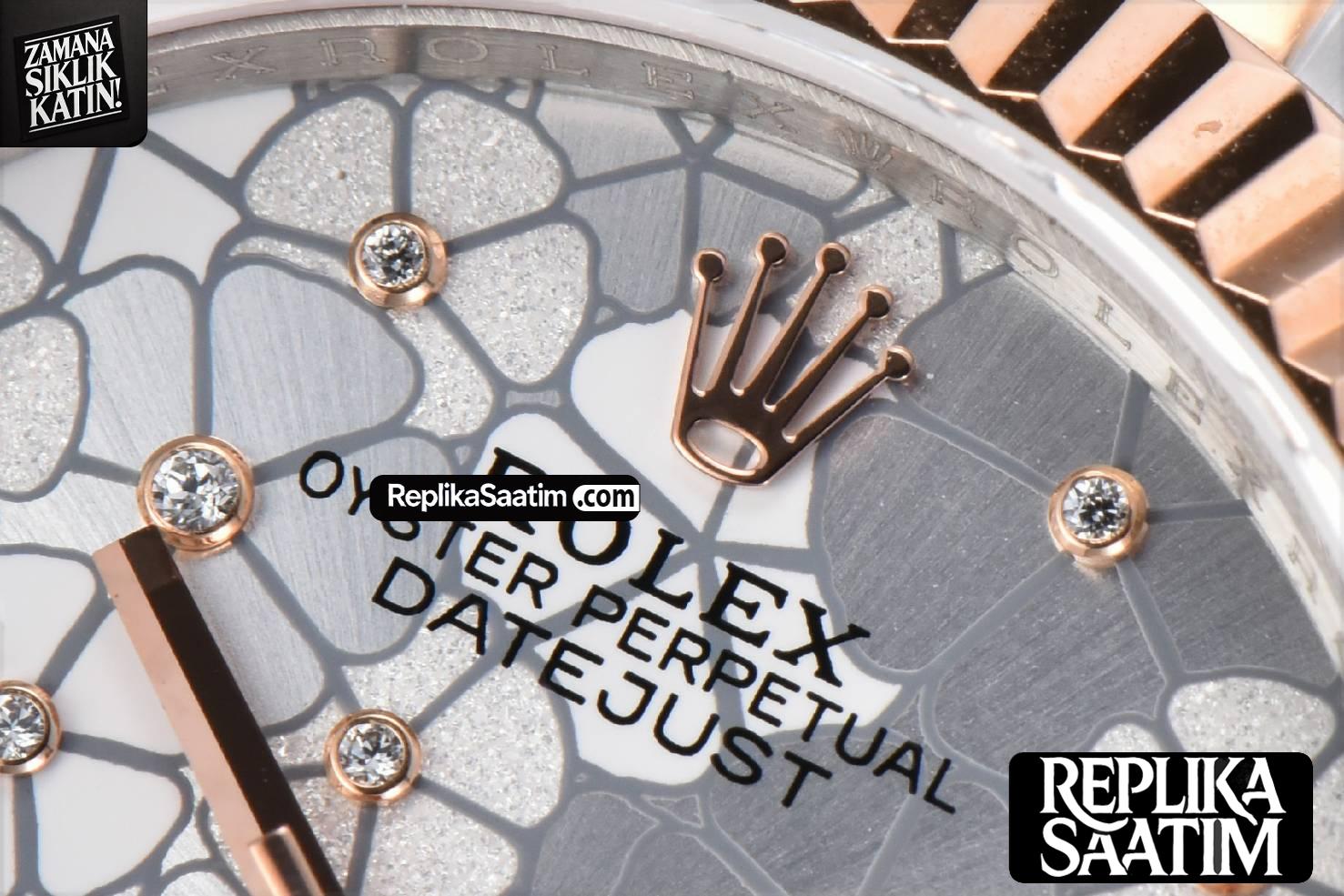 DateJust 31MM 904L RG/SS GMF Fluted Bezel Silver Flowers Dial Oyster Bracelet A2824 -05