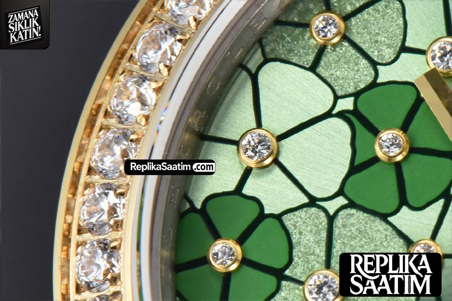 DateJust 31MM 904L YG GMF Diamond Bezel Green Flowers Dial Oyster Bracelet A2824 -05