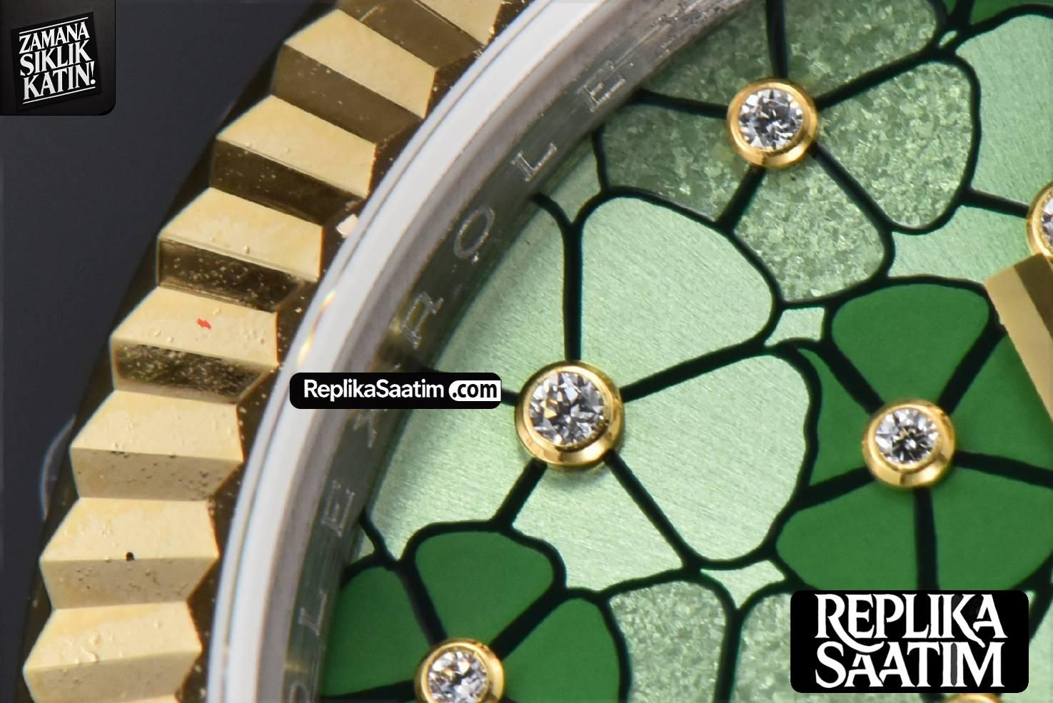 DateJust 31MM 904L YG GMF Fluted Bezel Green Flowers Dial Oyster Bracelet A2824 -06