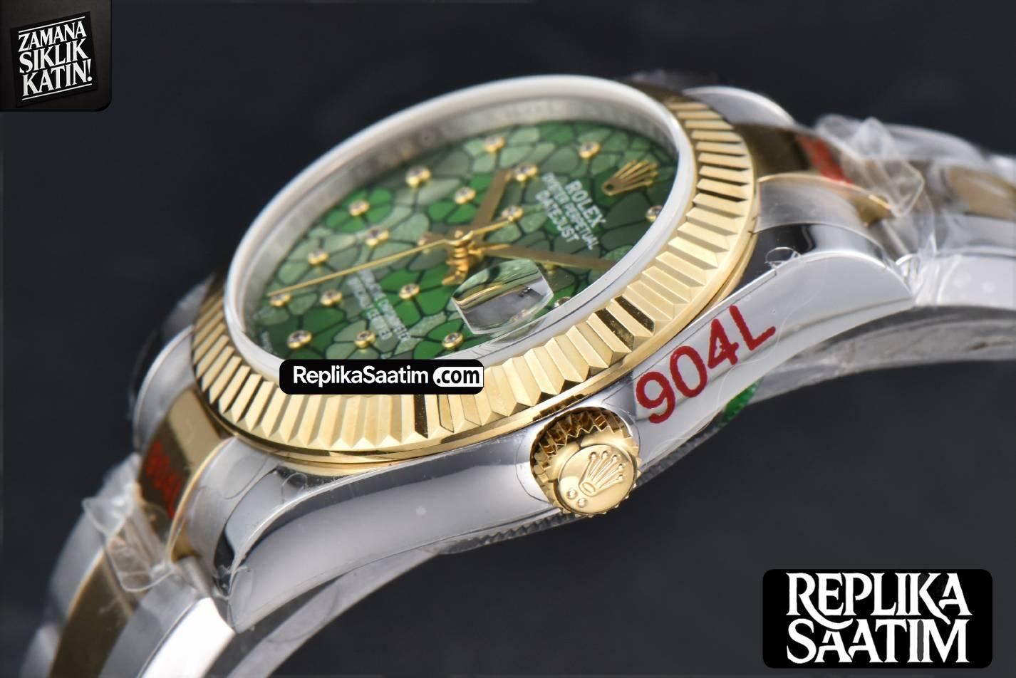 DateJust 31MM 904L YG GMF Fluted Bezel Green Flowers Dial Oyster Bracelet A2824 -11