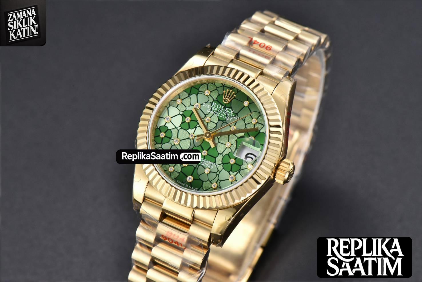 DateJust 31MM 904L YG GMF Fluted Bezel Green Flowers Dial President Bracelet A2824 -04