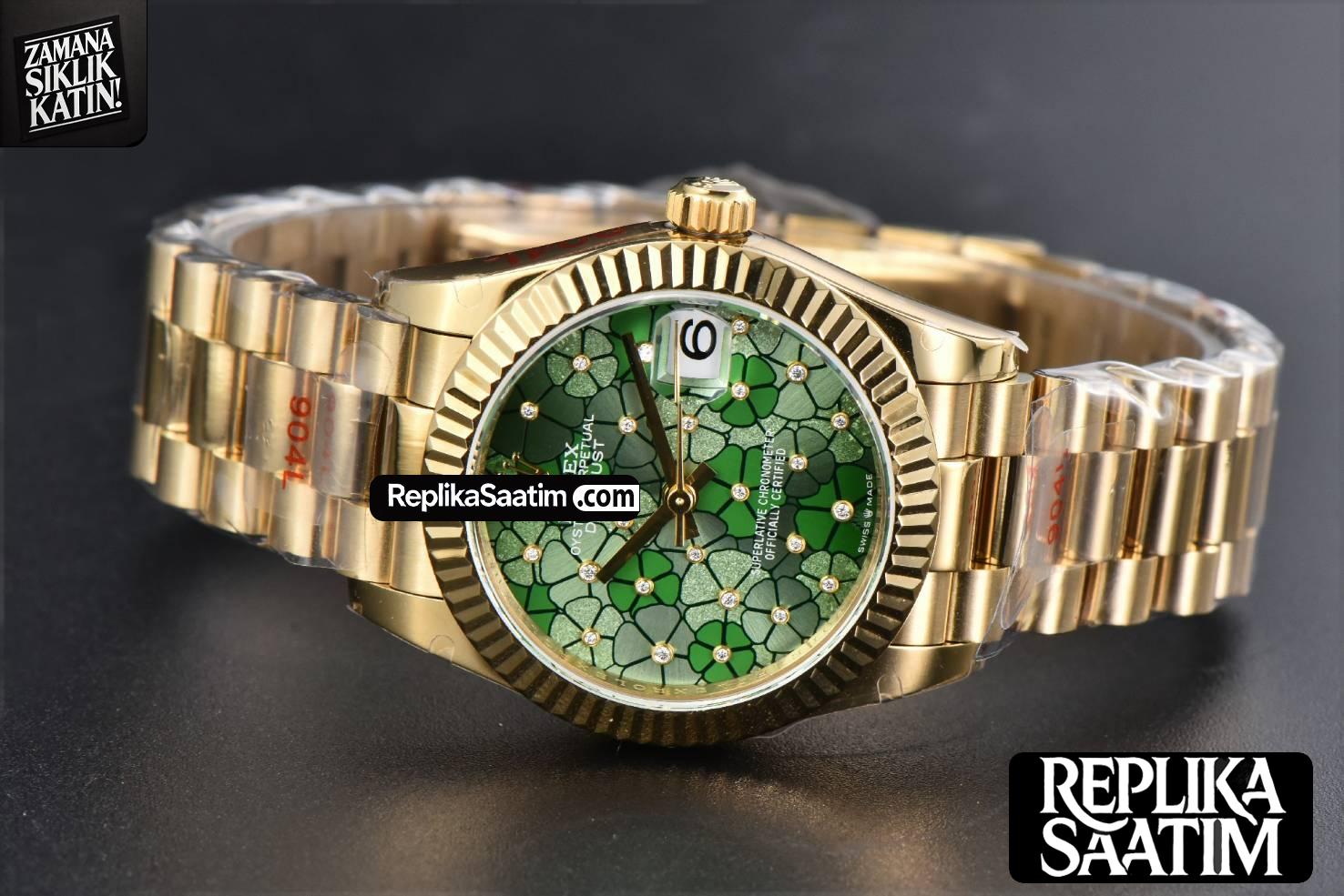 DateJust 31MM 904L YG GMF Fluted Bezel Green Flowers Dial President Bracelet A2824 -15