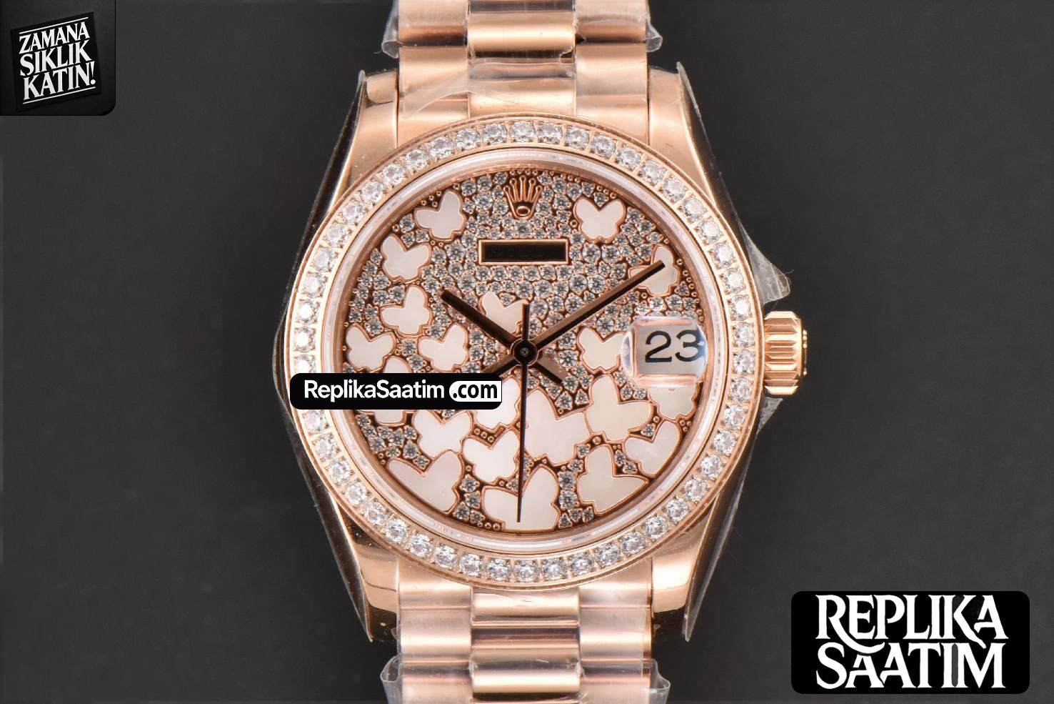 DateJust 31MM Ladies 904L RG WF Diamond Butterfly Dial Oyster Bracelet A2671 -01