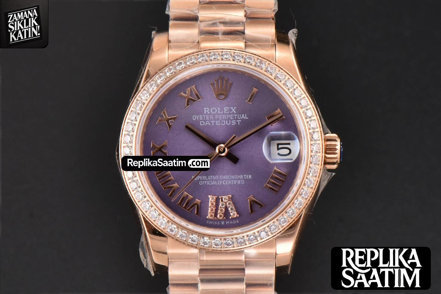 DateJust 31MM Ladies 904L RG WF Diamond Purple Dial Diamond Roma Marker Oyster Bracelet A2671 -01