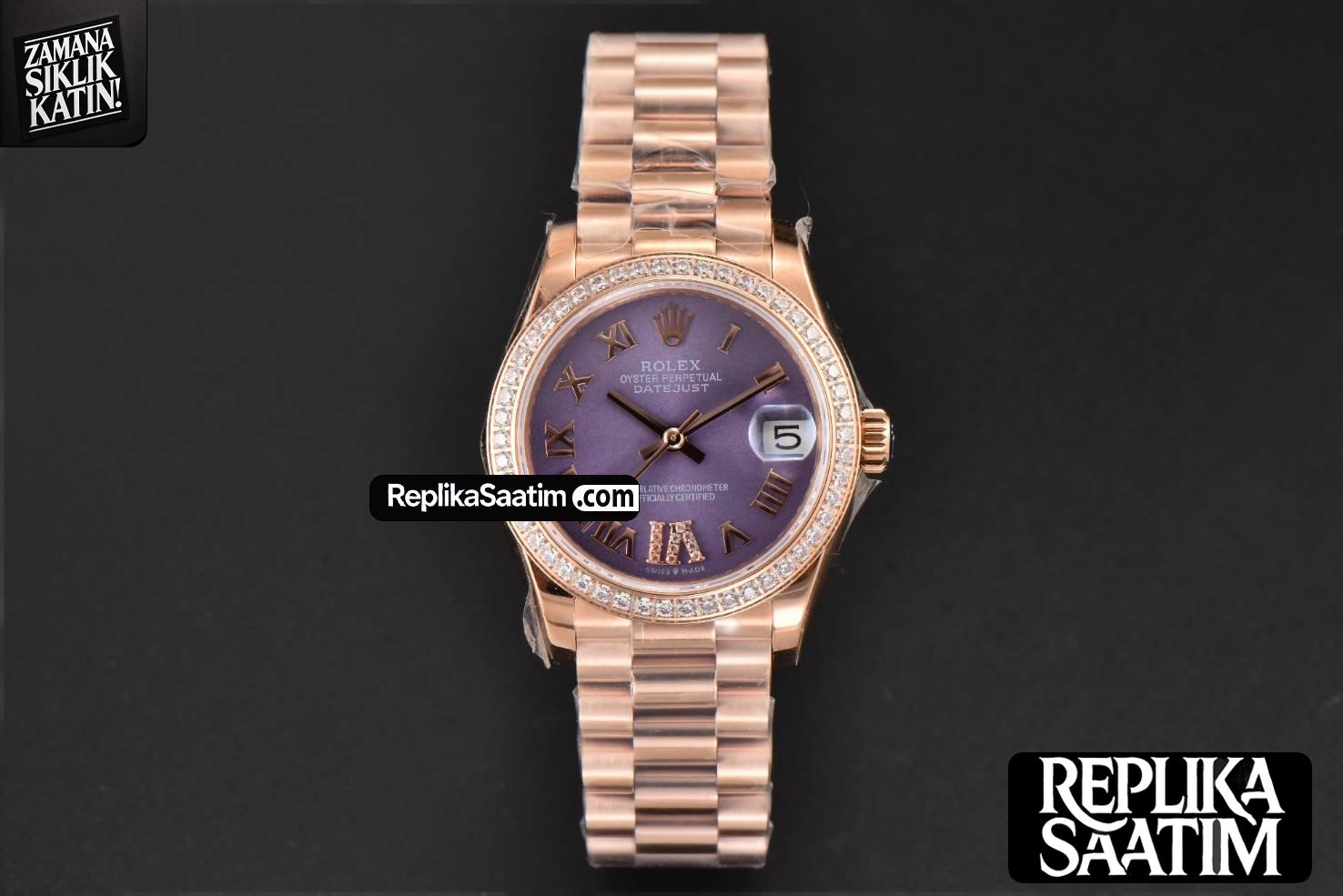 DateJust 31MM Ladies 904L RG WF Diamond Purple Dial Diamond Roma Marker Oyster Bracelet A2671 -02