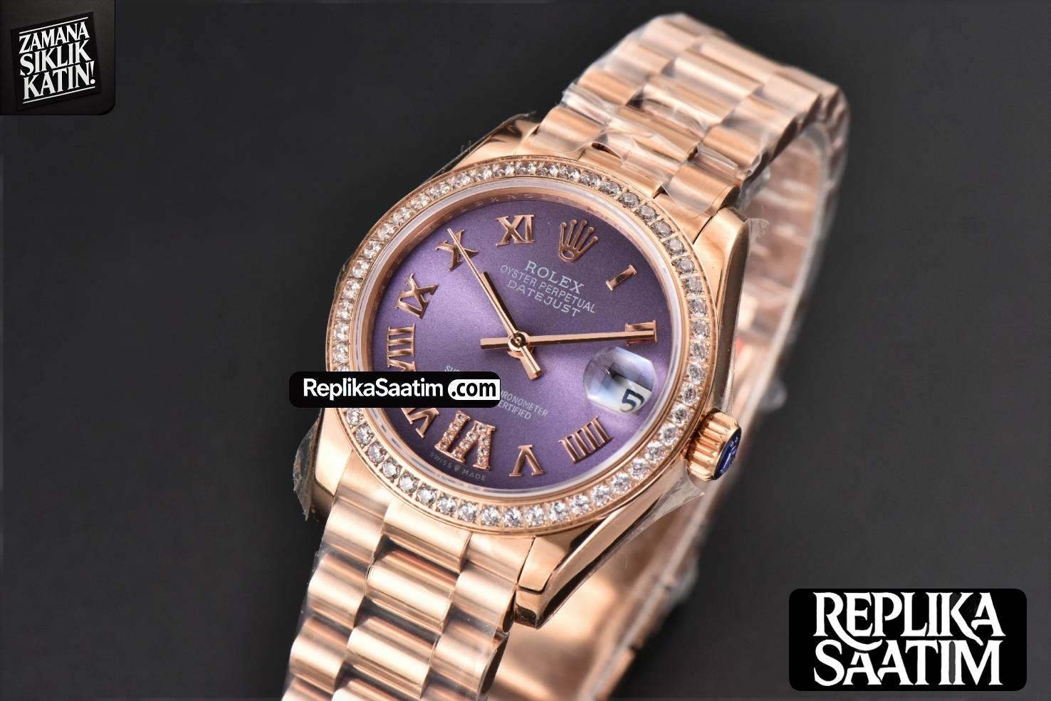 DateJust 31MM Ladies 904L RG WF Diamond Purple Dial Diamond Roma Marker Oyster Bracelet A2671 -03