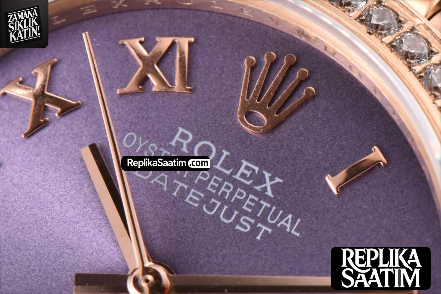 DateJust 31MM Ladies 904L RG WF Diamond Purple Dial Diamond Roma Marker Oyster Bracelet A2671 -04