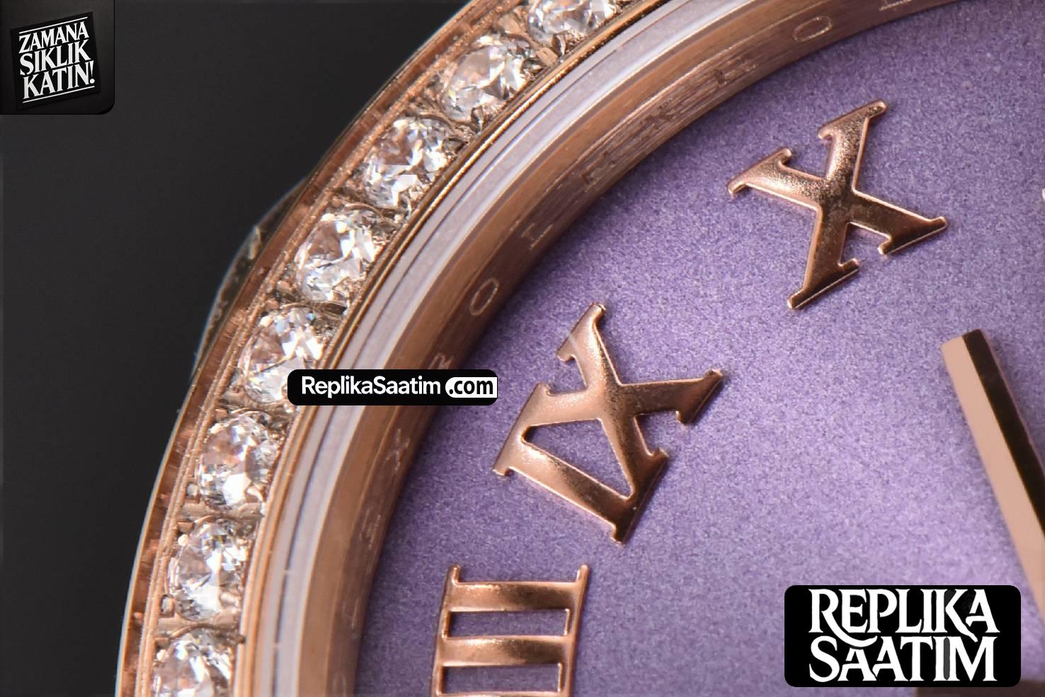 DateJust 31MM Ladies 904L RG WF Diamond Purple Dial Diamond Roma Marker Oyster Bracelet A2671 -05