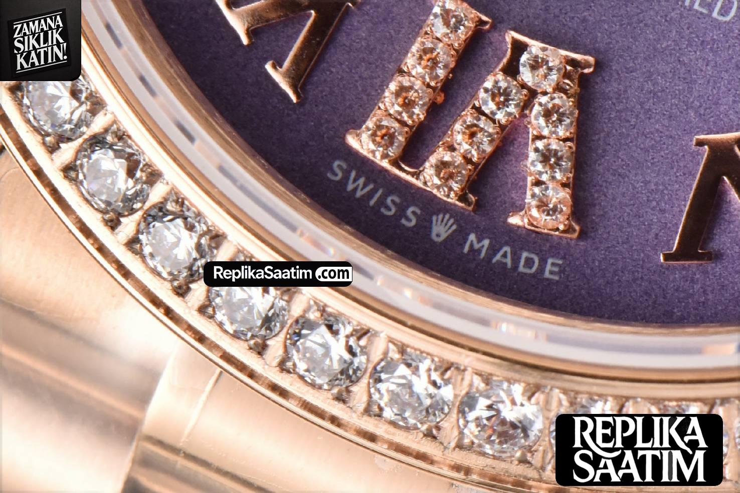 DateJust 31MM Ladies 904L RG WF Diamond Purple Dial Diamond Roma Marker Oyster Bracelet A2671 -07