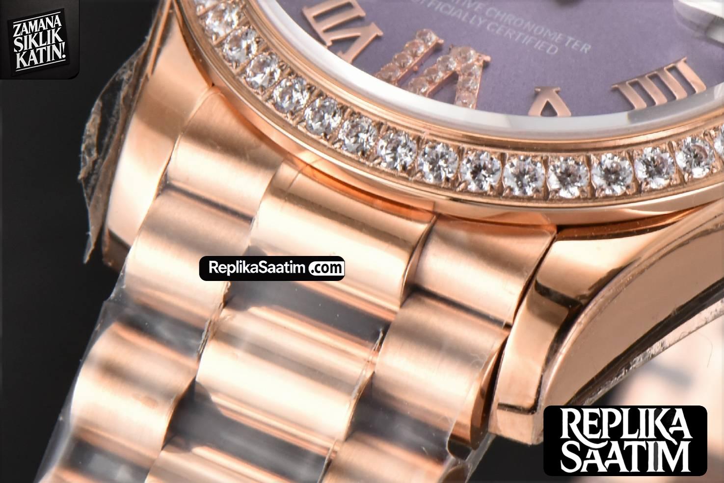 DateJust 31MM Ladies 904L RG WF Diamond Purple Dial Diamond Roma Marker Oyster Bracelet A2671 -09