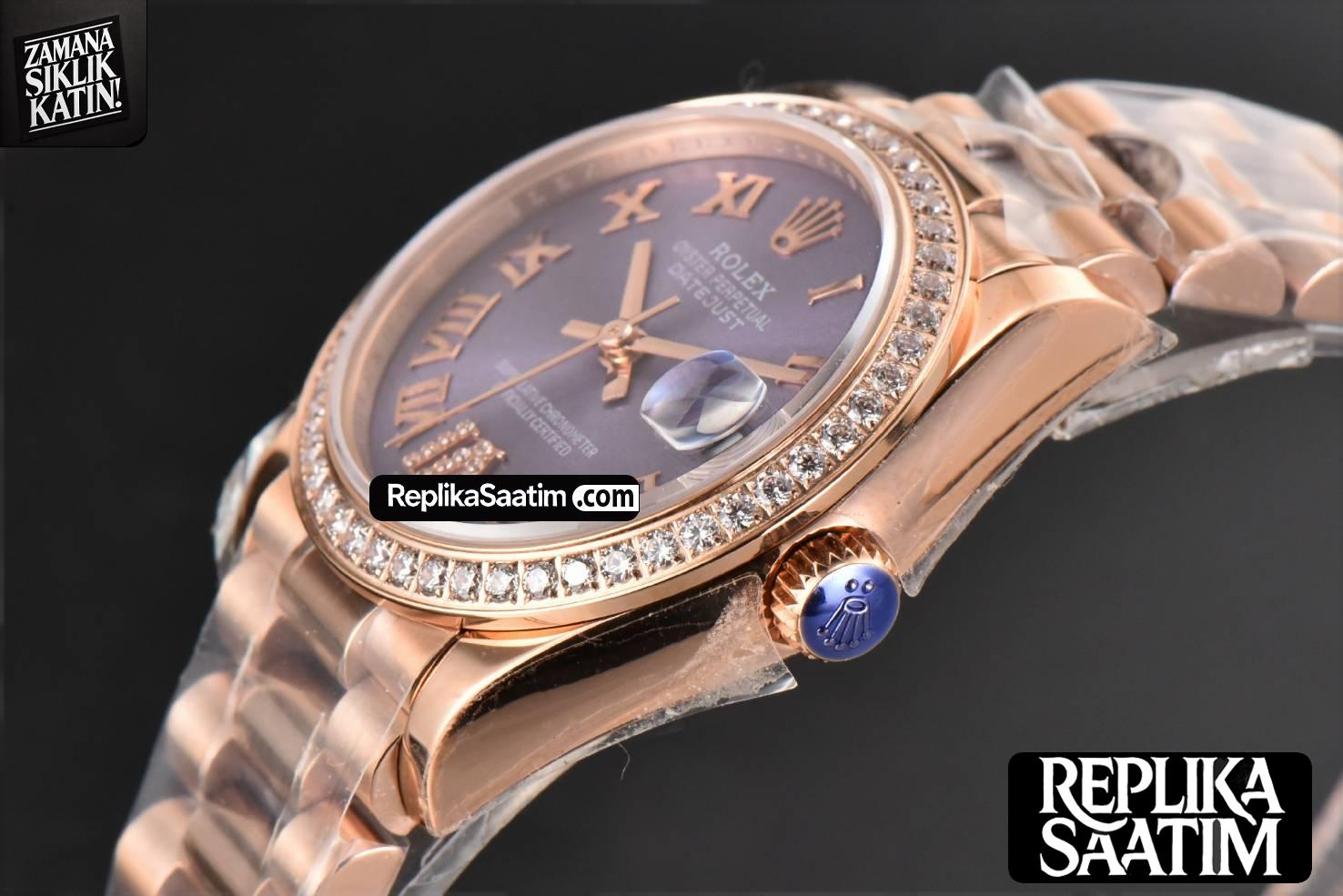 DateJust 31MM Ladies 904L RG WF Diamond Purple Dial Diamond Roma Marker Oyster Bracelet A2671 -10