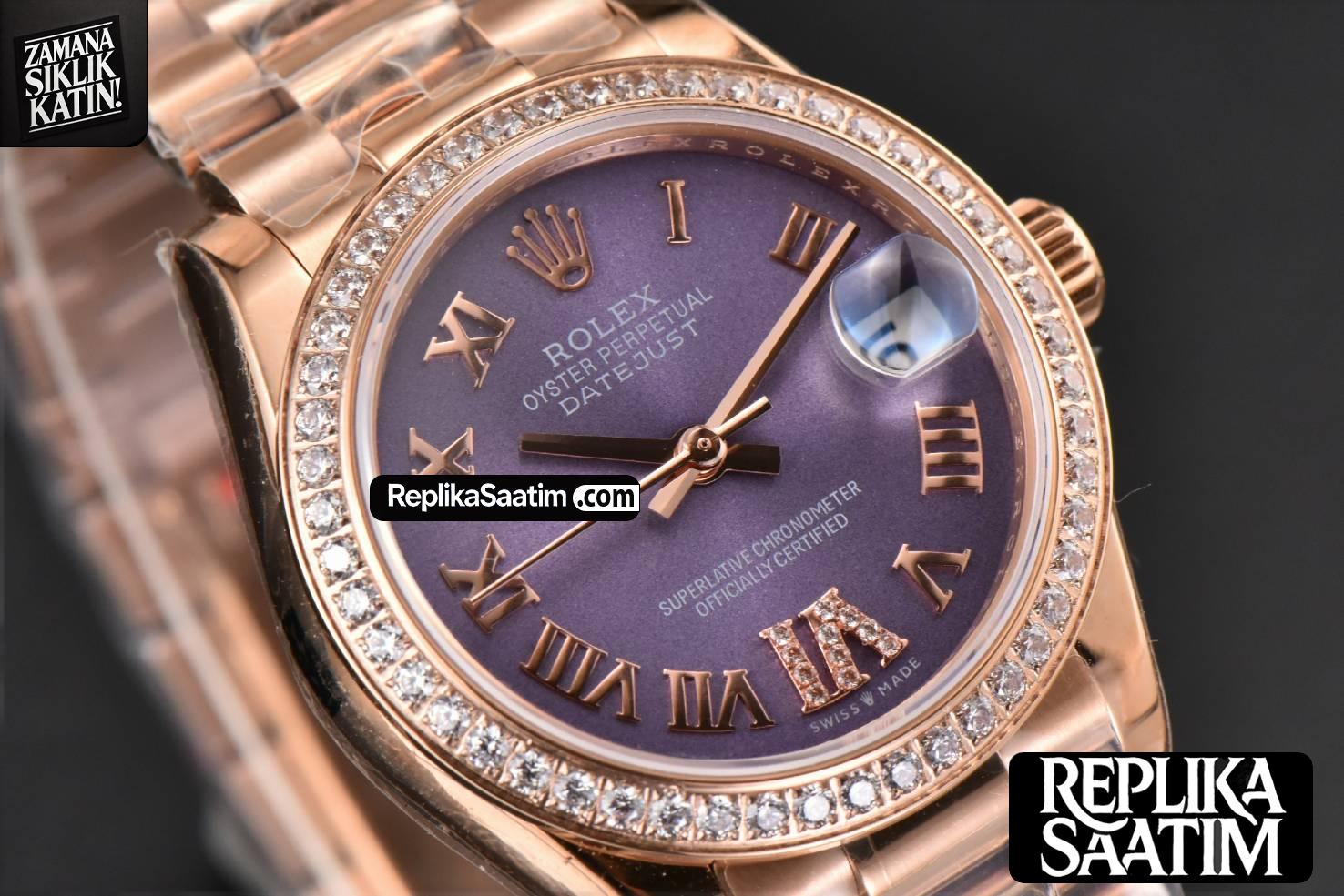 DateJust 31MM Ladies 904L RG WF Diamond Purple Dial Diamond Roma Marker Oyster Bracelet A2671 -11