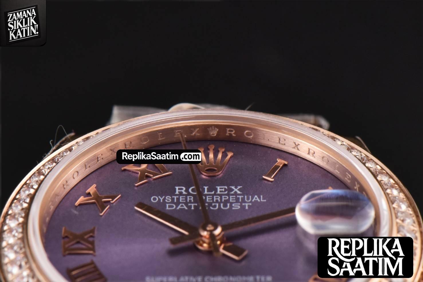 DateJust 31MM Ladies 904L RG WF Diamond Purple Dial Diamond Roma Marker Oyster Bracelet A2671 -12