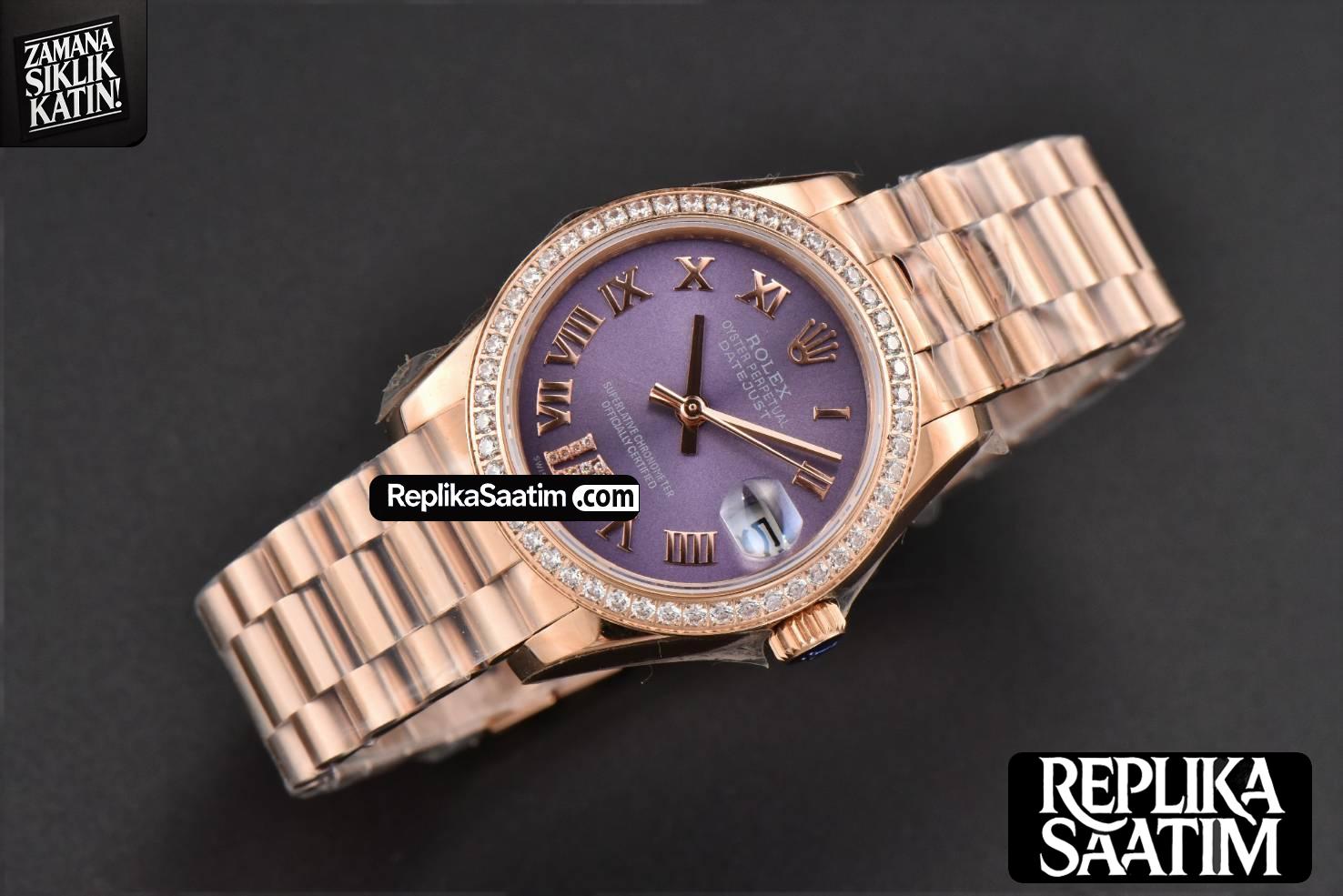 DateJust 31MM Ladies 904L RG WF Diamond Purple Dial Diamond Roma Marker Oyster Bracelet A2671 -14