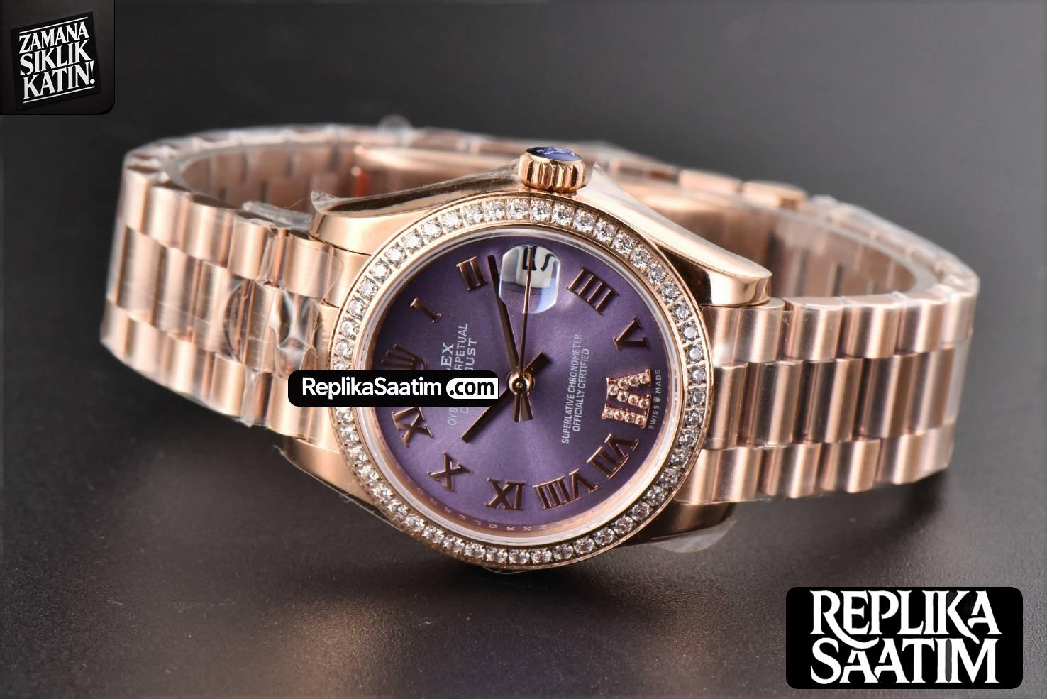 DateJust 31MM Ladies 904L RG WF Diamond Purple Dial Diamond Roma Marker Oyster Bracelet A2671 -15