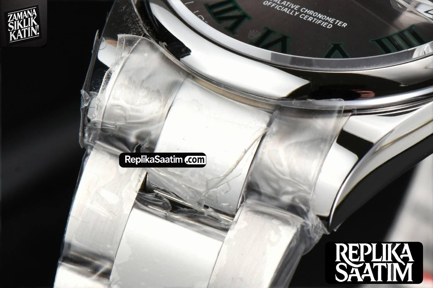 DateJust 36MM BPF Smooth Wimbledon Gray Dial Green Roma Marker Oyster Bracelet A2824 -09