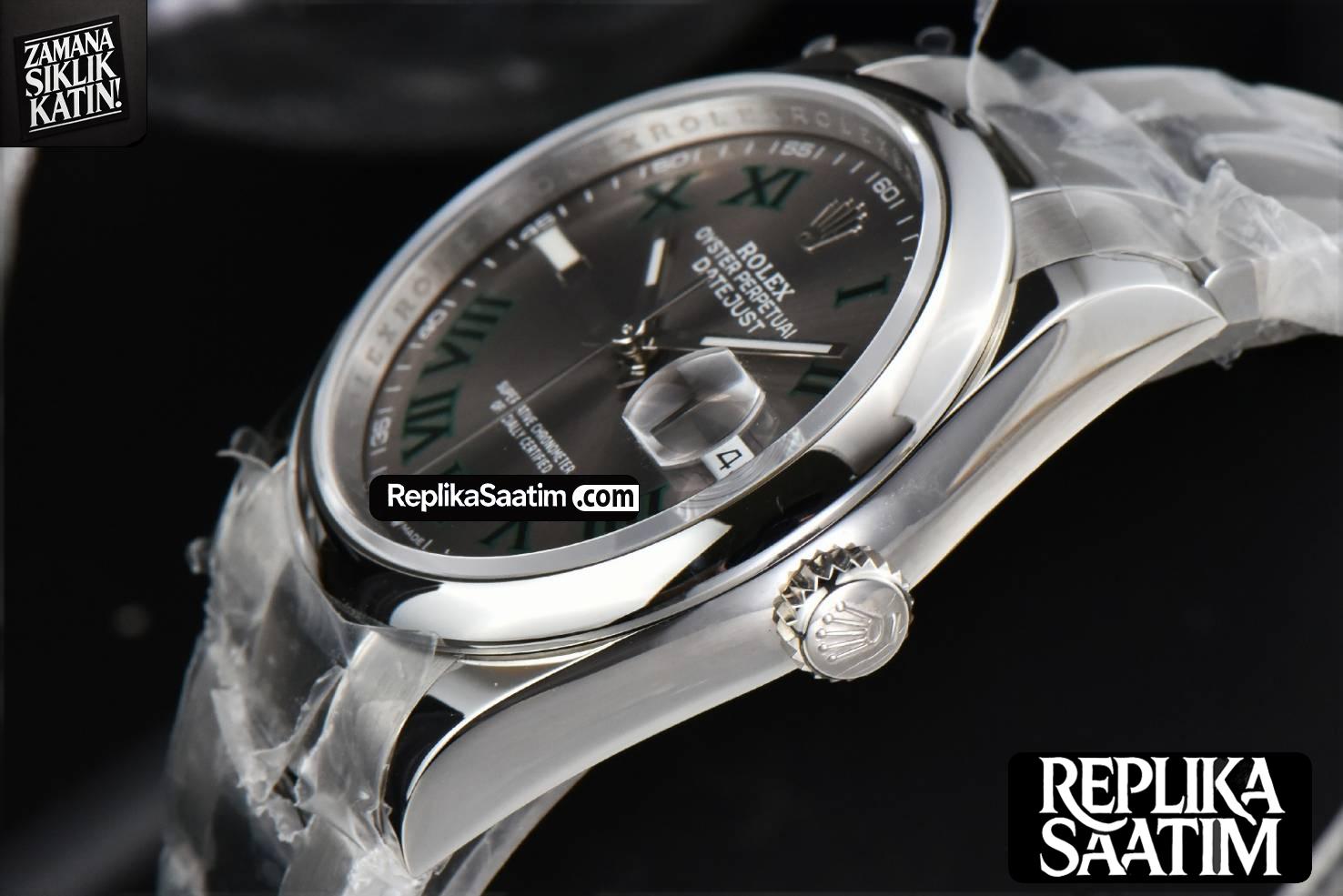 DateJust 36MM BPF Smooth Wimbledon Gray Dial Green Roma Marker Oyster Bracelet A2824 -10