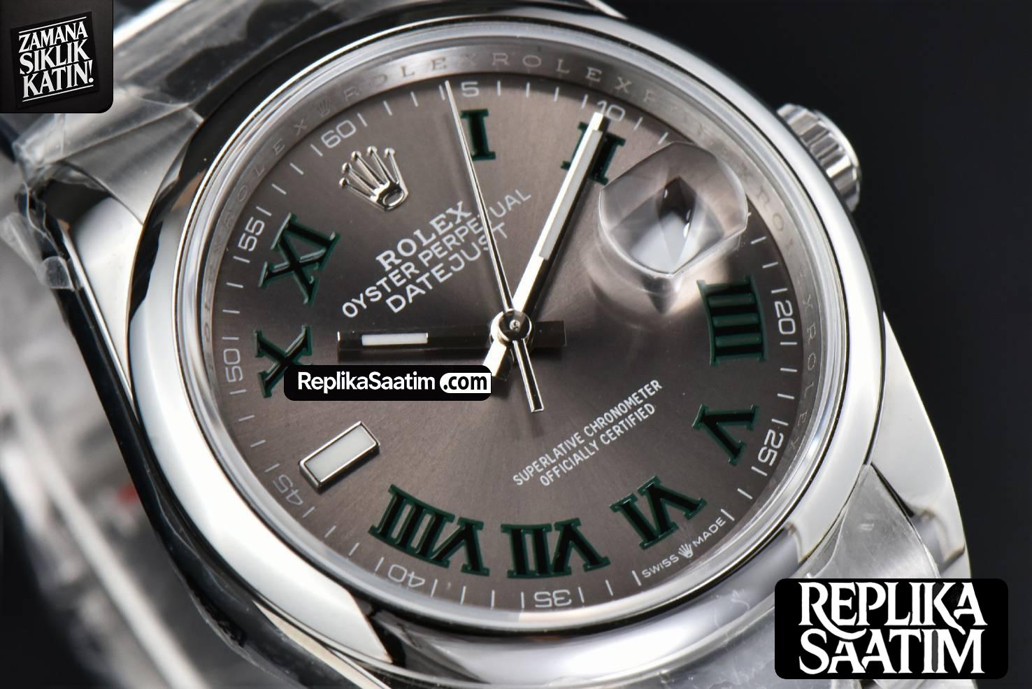DateJust 36MM BPF Smooth Wimbledon Gray Dial Green Roma Marker Oyster Bracelet A2824 -11