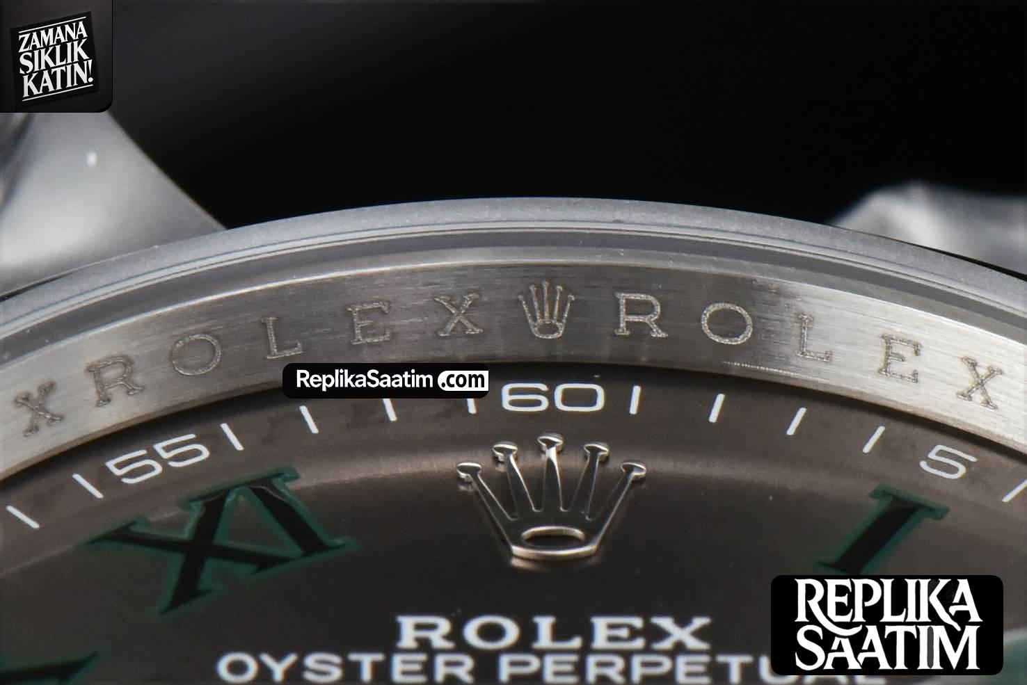 DateJust 36MM BPF Smooth Wimbledon Gray Dial Green Roma Marker Oyster Bracelet A2824 -12