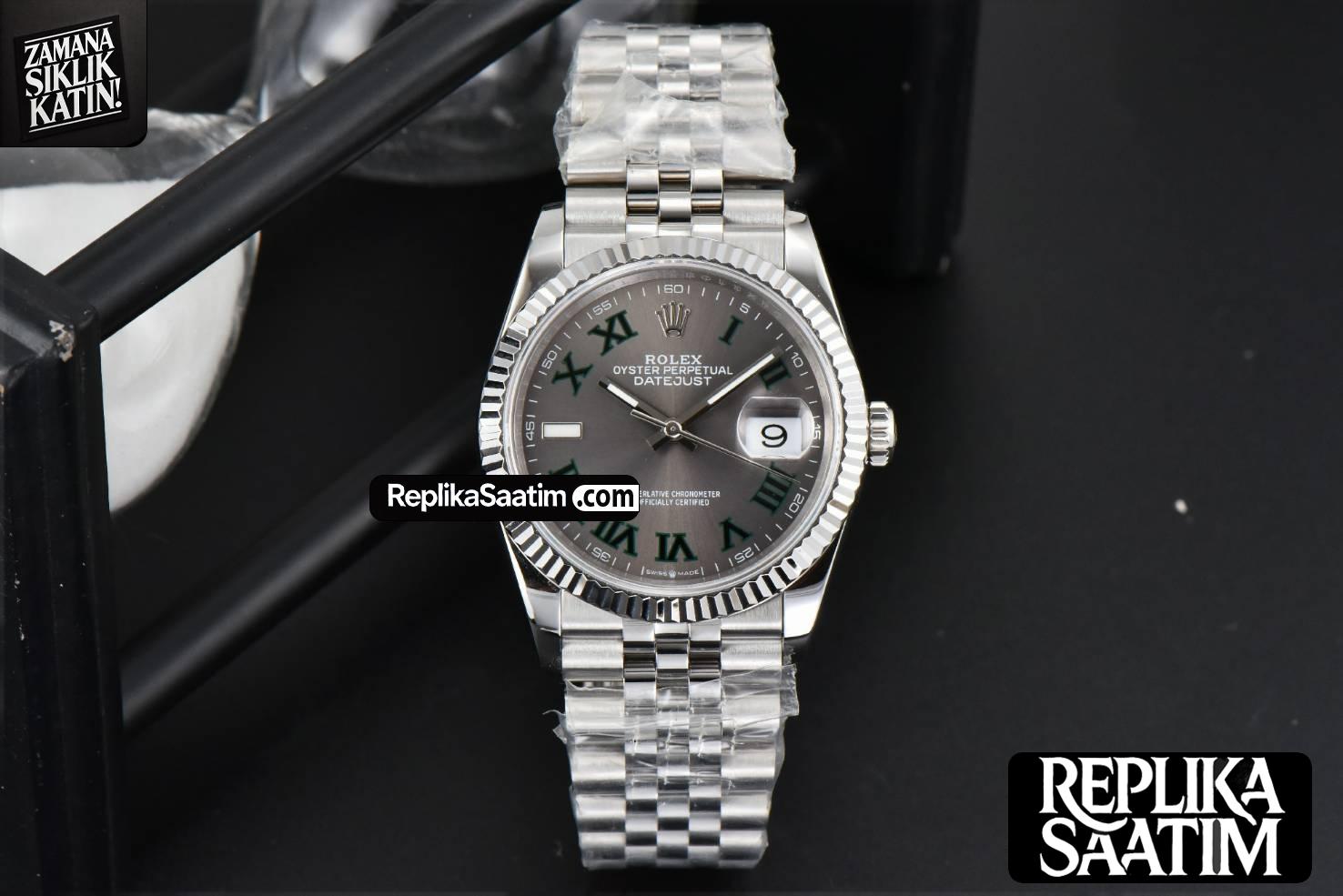 DateJust 36mm BPF Wimbledon Gray Dial Green Roma Marker Jubilee Bracelet A2824 -02