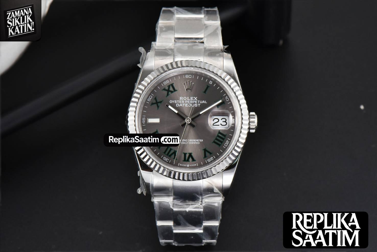 DateJust 36mm BPF Wimbledon Gray Dial Green Roma Marker Oyster Bracelet A2824 -02