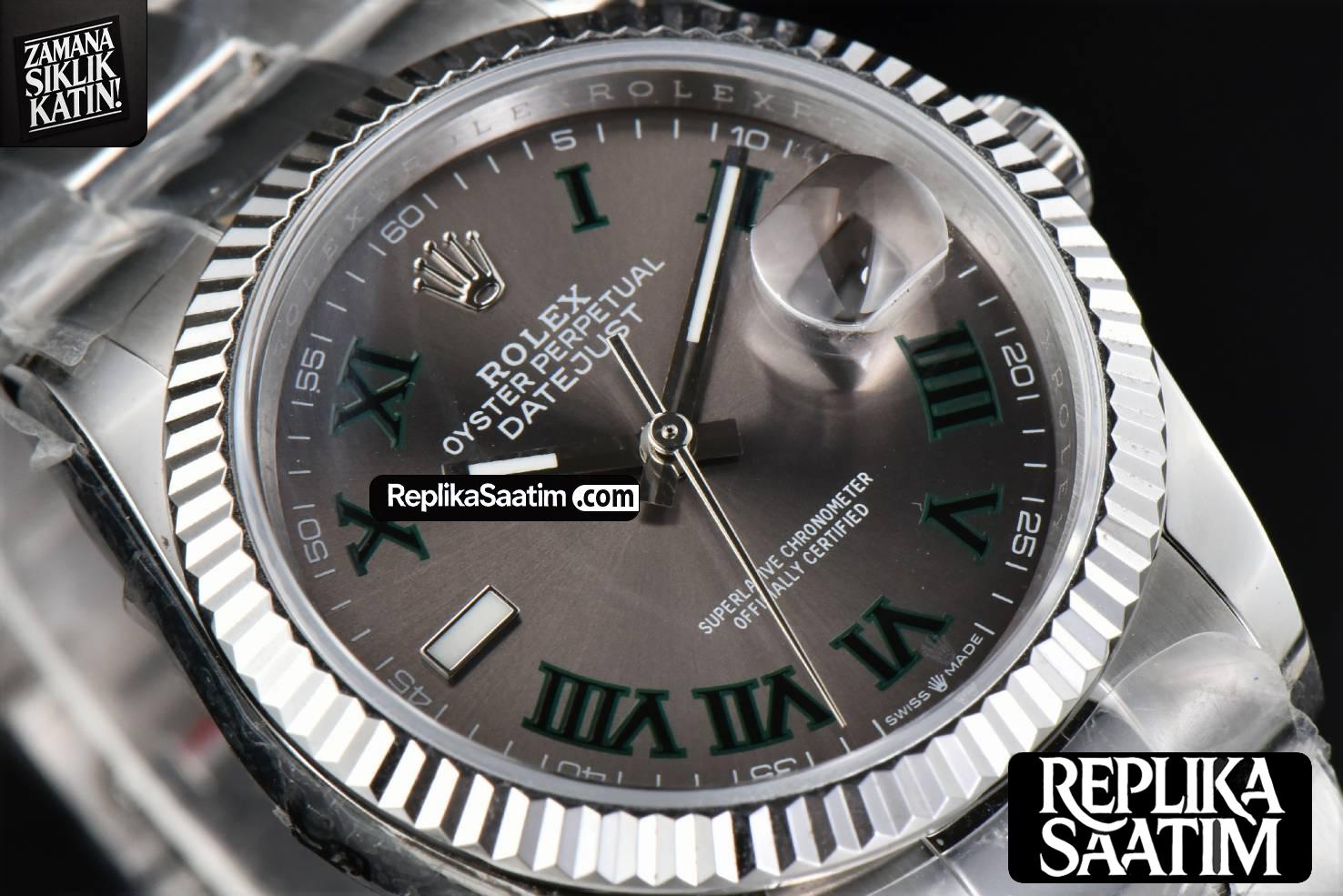 DateJust 36mm BPF Wimbledon Gray Dial Green Roma Marker Oyster Bracelet A2824 -11