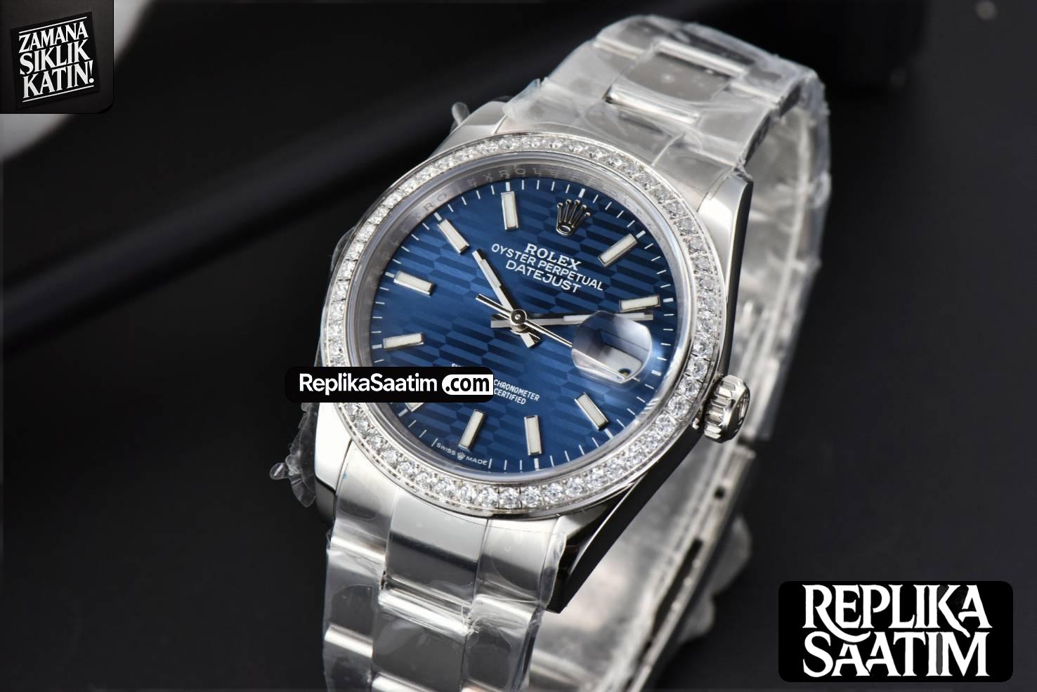 DateJust 36MM Diamond BPF Blue Motif Dial Oyster Bracelet A2824 -03