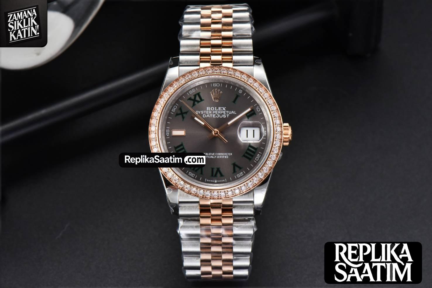 DateJust 36MM RG/SS BPF Diamond Bezel Gray Wimbledon Dial Jubilee Bracelet A2824 -02