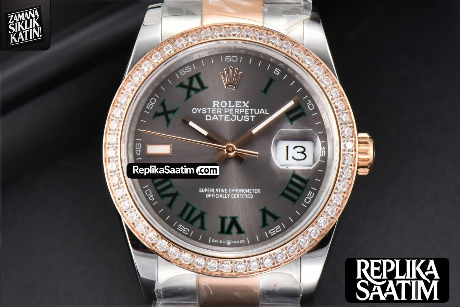 DateJust 36MM RG/SS BPF Diamond Bezel Gray Wimbledon Dial Oyster Bracelet A2824 -01