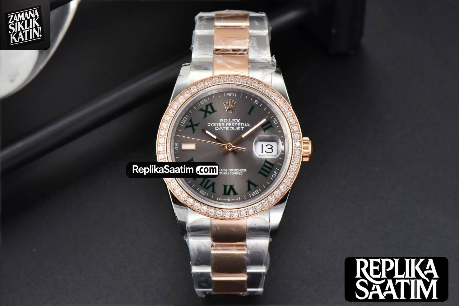 DateJust 36MM RG/SS BPF Diamond Bezel Gray Wimbledon Dial Oyster Bracelet A2824 -02