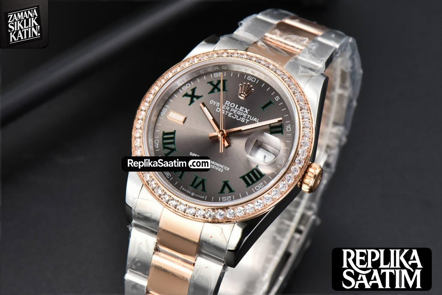 DateJust 36MM RG/SS BPF Diamond Bezel Gray Wimbledon Dial Oyster Bracelet A2824 -03