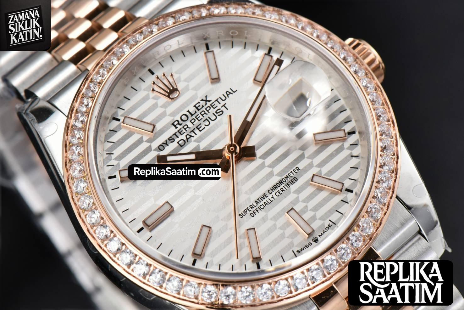 DateJust 36MM RG/SS BPF Diamond Bezel Silver Motif Dial Jubilee Bracelet A2824 -10