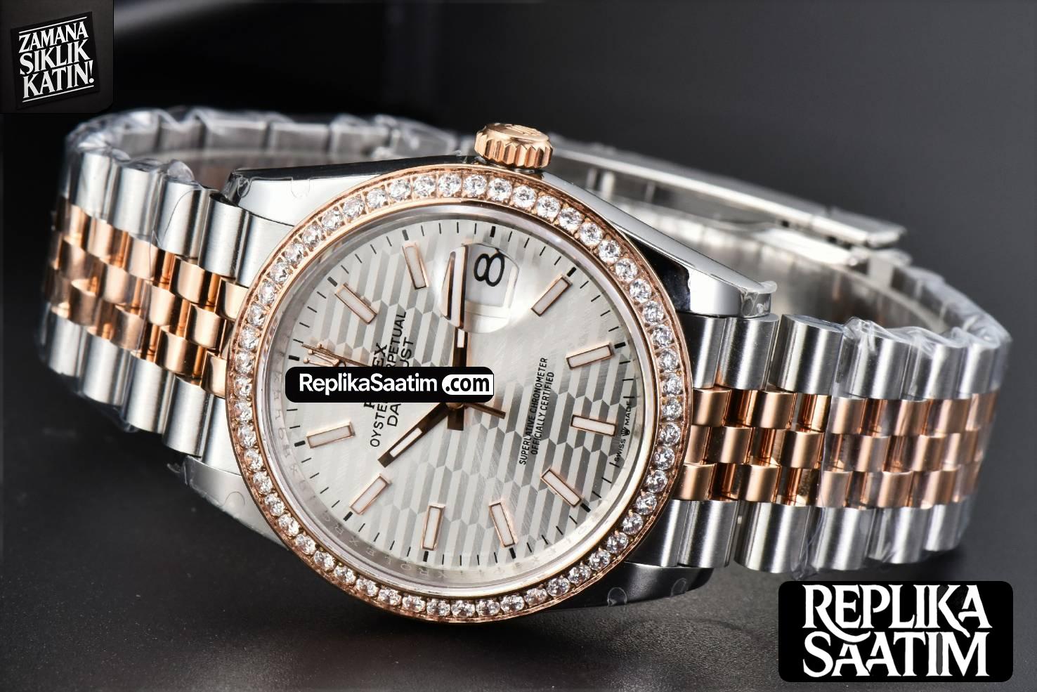 DateJust 36MM RG/SS BPF Diamond Bezel Silver Motif Dial Jubilee Bracelet A2824 -13