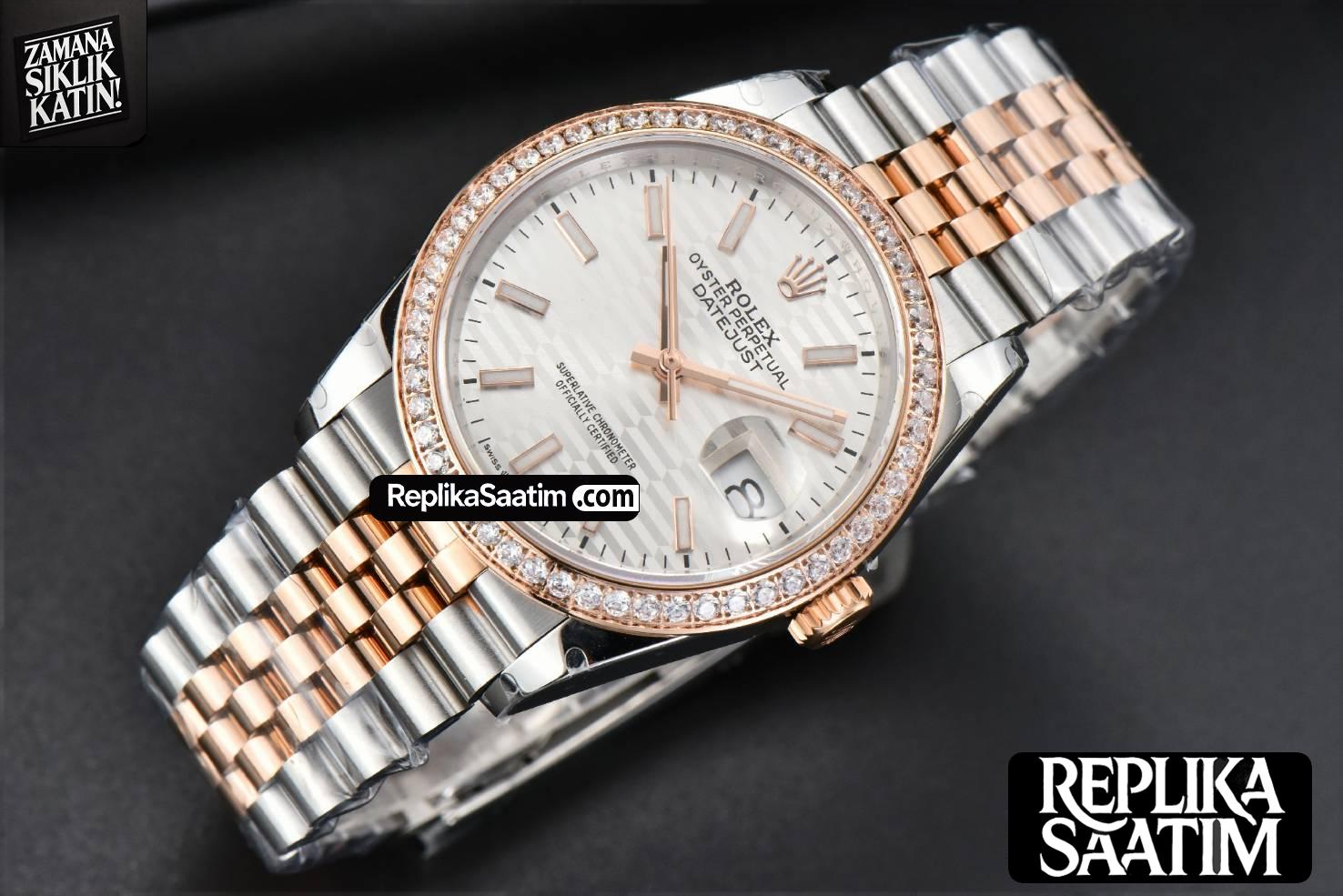 DateJust 36MM RG/SS BPF Diamond Bezel Silver Motif Dial Jubilee Bracelet A2824 -14