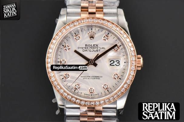 DateJust 36MM RG/SS BPF Diamond Silver Plam Dial Diamond Marker Jubilee Bracelet 2824 -01