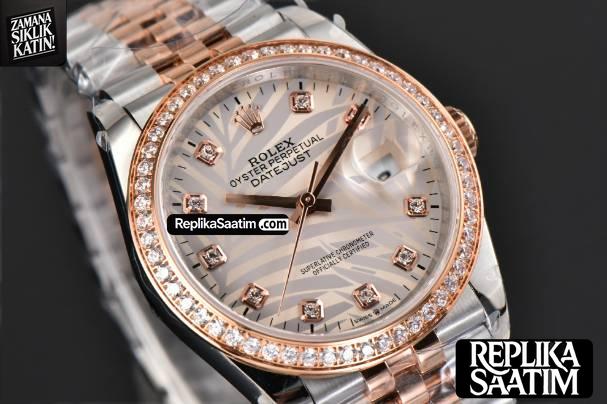 DateJust 36MM RG/SS BPF Diamond Silver Plam Dial Diamond Marker Jubilee Bracelet 2824 -10