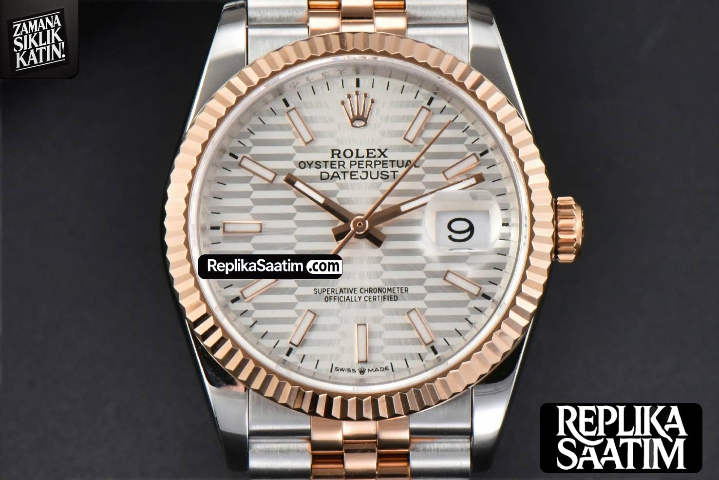 DateJust 36MM RG/SS BPF Fluted Bezel Silver Motif Dial Jubilee Bracelet A2824 -01