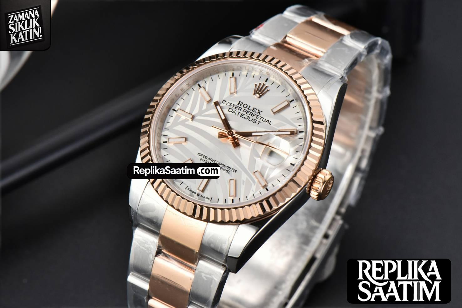 DateJust 36MM RG/SS BPF Fluted Bezel Silver Plam Dial Oyster Bracelet A2824 -04