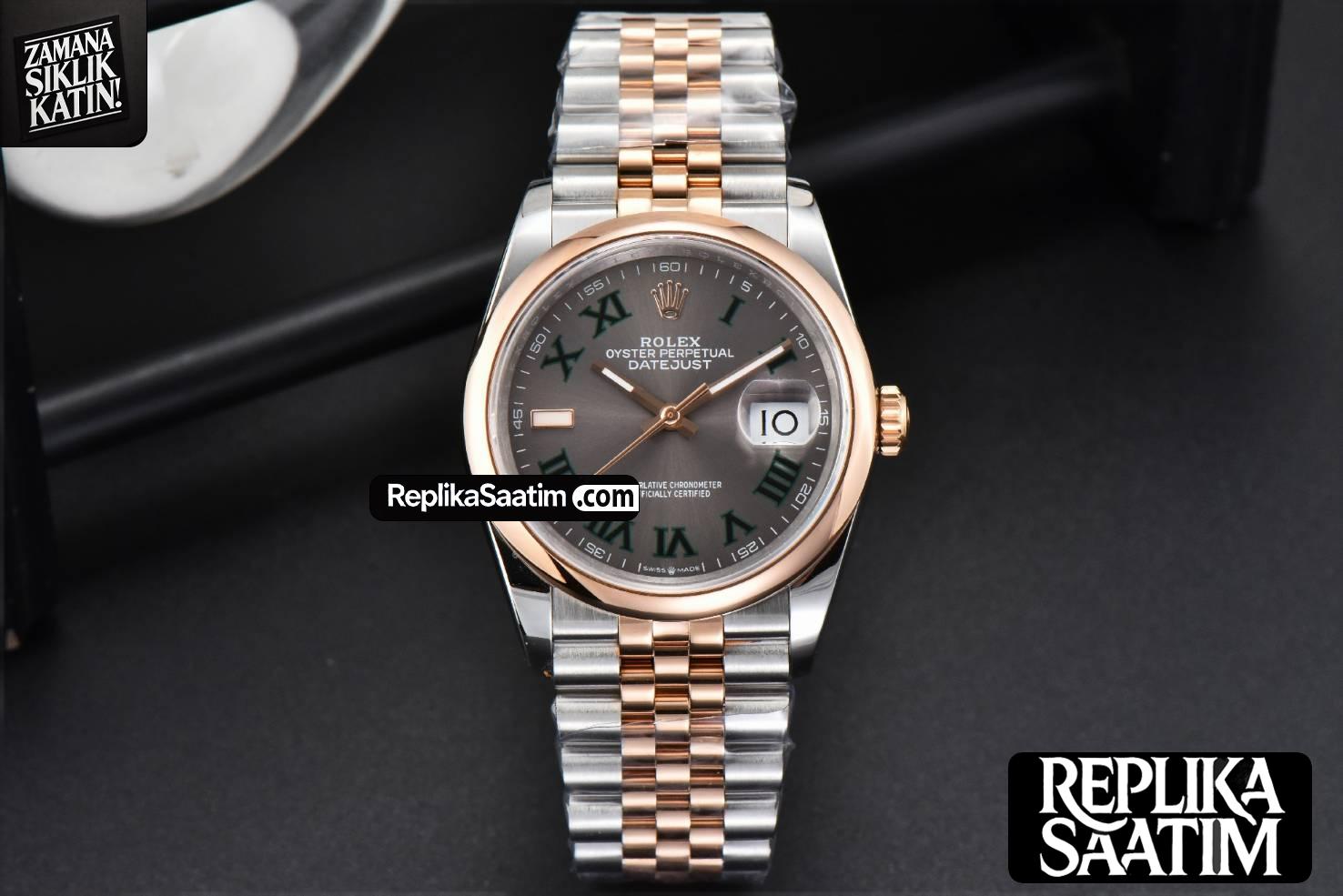 DateJust 36MM RG/SS BPF Smooth Bezel Gray Wimbledon Dial Jubilee Bracelet A2824 -01