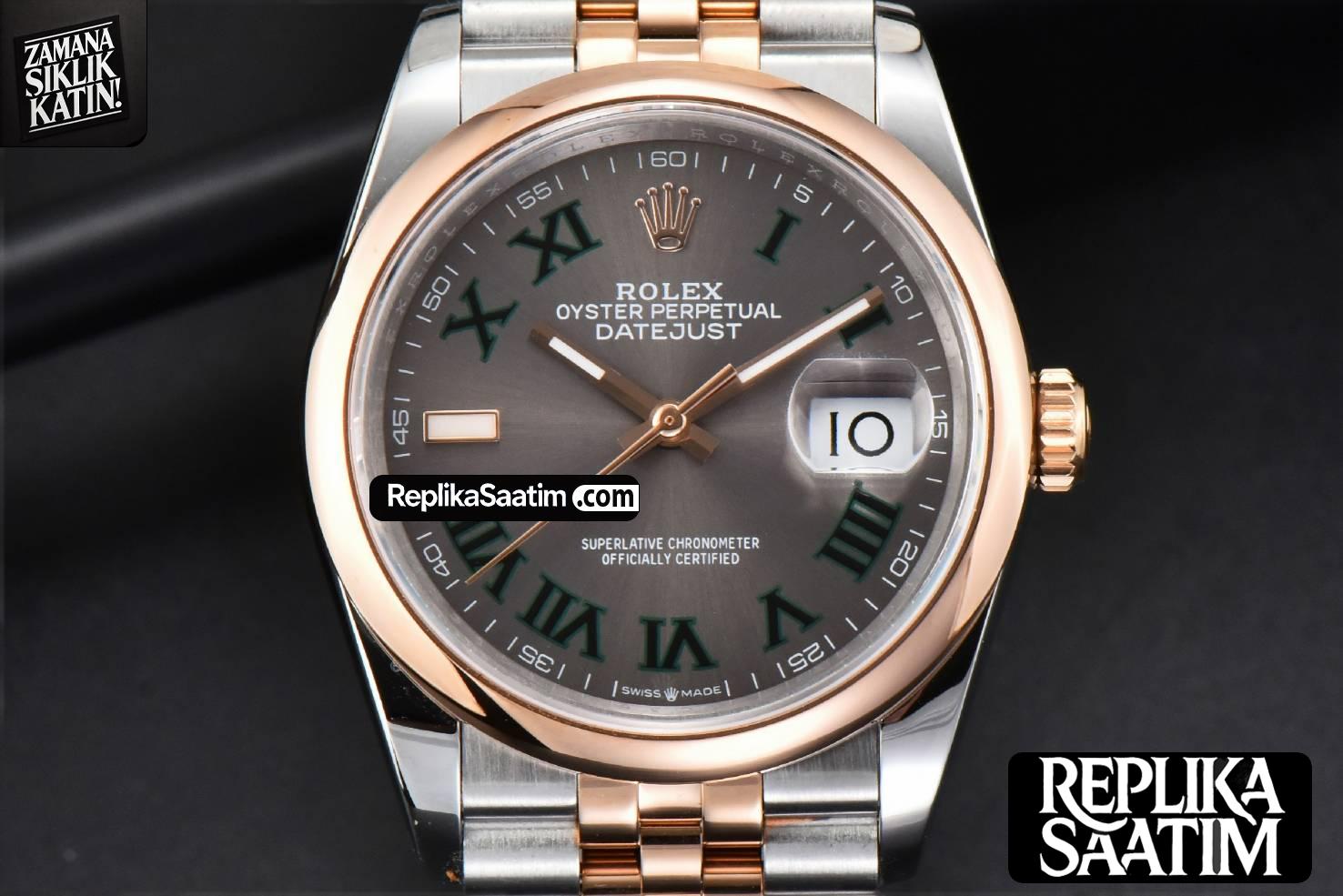 DateJust 36MM RG/SS BPF Smooth Bezel Gray Wimbledon Dial Jubilee Bracelet A2824 -03
