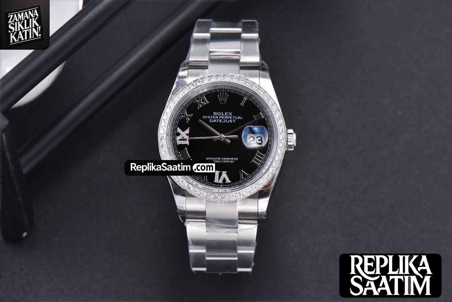 DateJust 36mm SS EWF Black Dial Diamond Roma Marker Diamond Bezel Oyster Bracelet A3235 -02