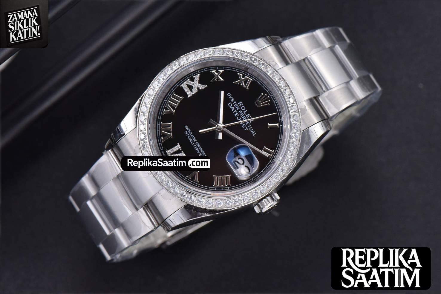 DateJust 36mm SS EWF Black Dial Diamond Roma Marker Diamond Bezel Oyster Bracelet A3235 -03