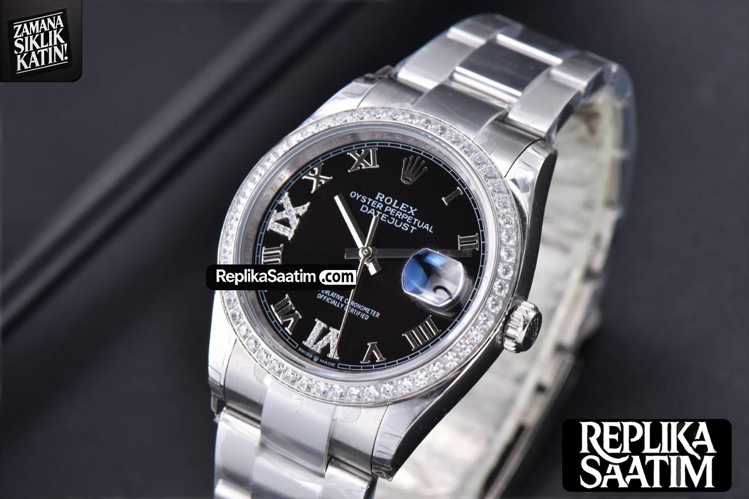 DateJust 36mm SS EWF Black Dial Diamond Roma Marker Diamond Bezel Oyster Bracelet A3235 -04